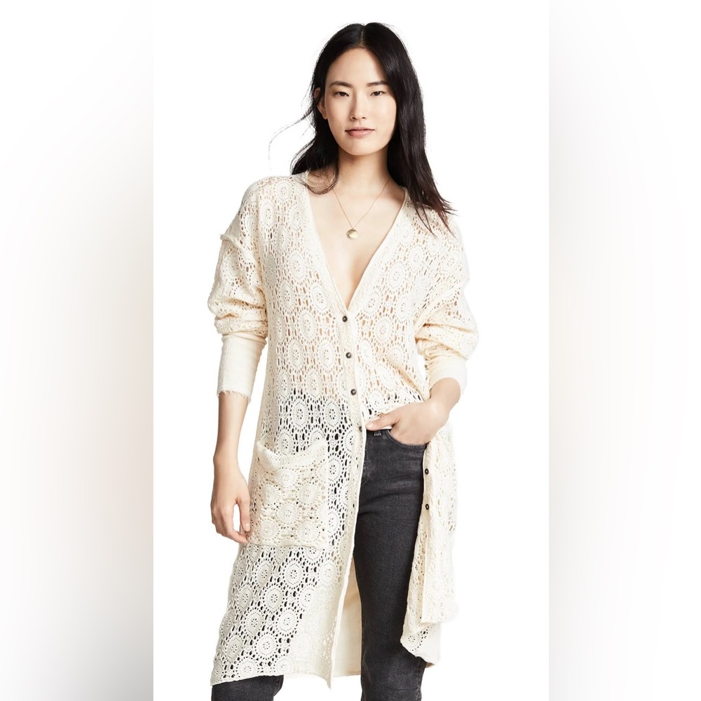 Free‎ people Runaway Crochet Duster Cardigan cream